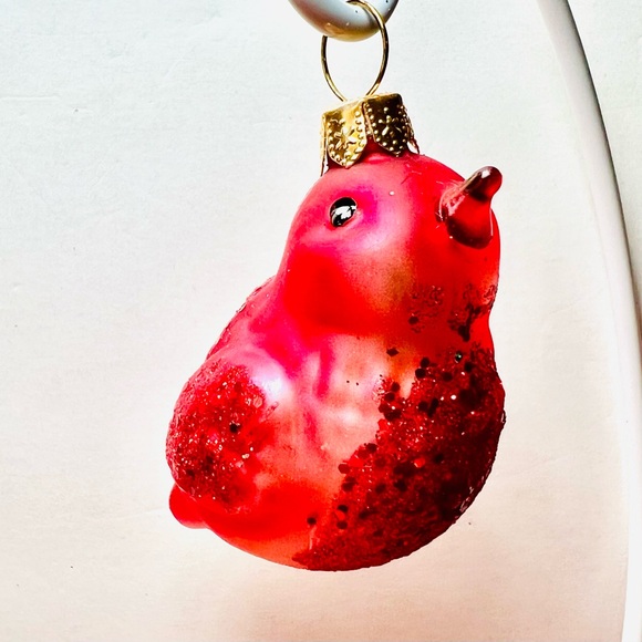 Polish Glass Red Bird Christmas Ornament Cardinal Robin Nature Hand Painted - Picture 3 of 12